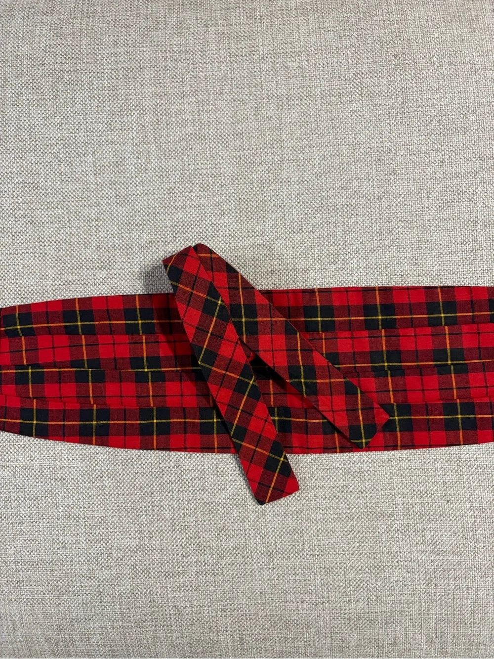 Vintage Made in England Tartan Plaid Cummerbund Self Tie Bow Tie Set Medium